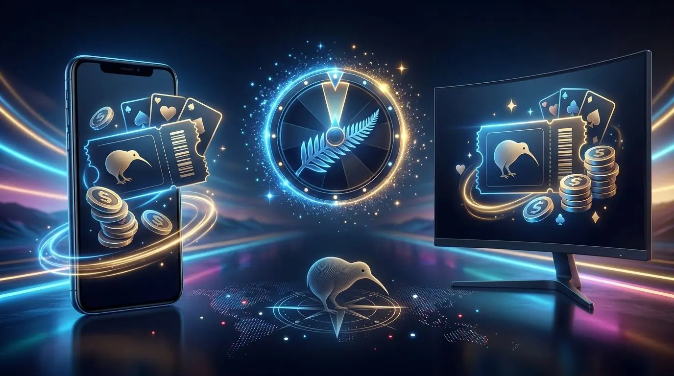 Spinbet Promo Codes NZ Banner NZ-themed promo banner with digital rewards, mobile screen and entertainment visuals